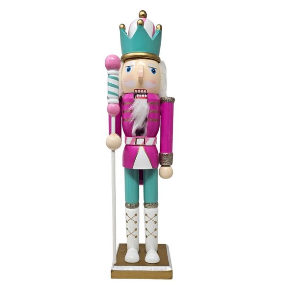 Pastel Candy Solider Pink and Teal Nutcracker 15" Wood  - Christmas Gift - Picture 1 of 4